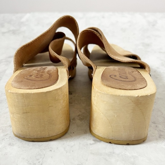 Vintage 90s y2k Candies Wooden Leather Wooden Platform Clog Sandals 7.5 Hippie - Picture 4 of 8